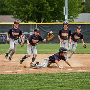 Minor boys baseball game wearing new custom jerseys and pants