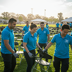 catering crew wearing custom DTF polo shirts