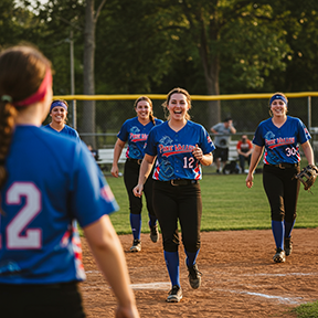 Softball girls in action wearing new custom jerseys
