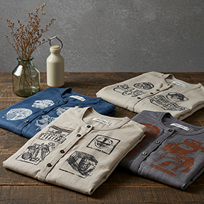 a display of custom printed shirts